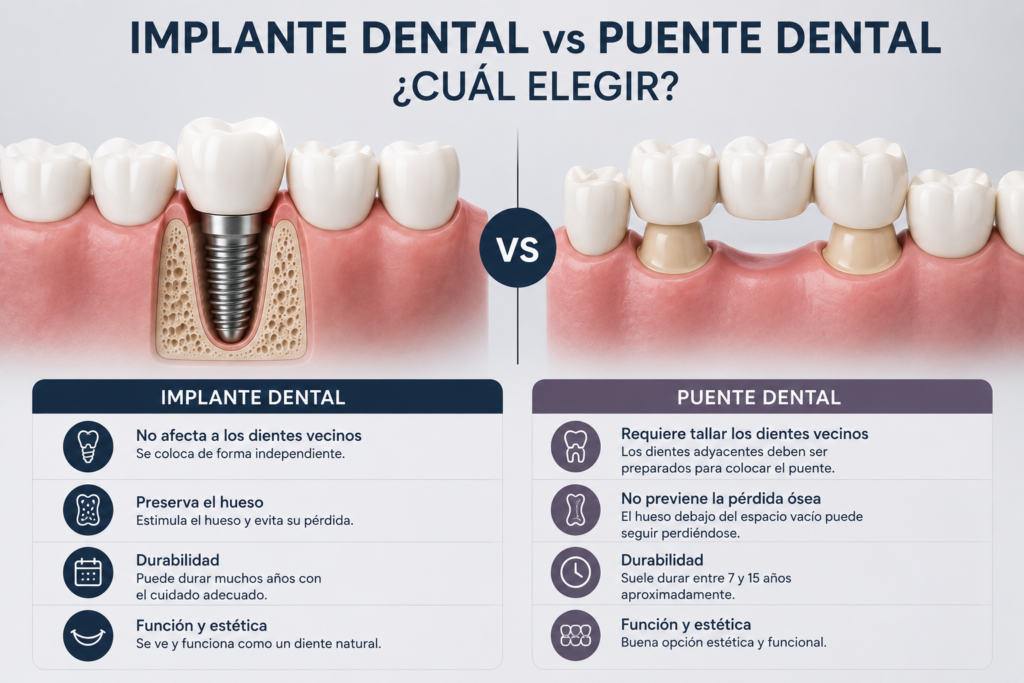 implante dental vs puente